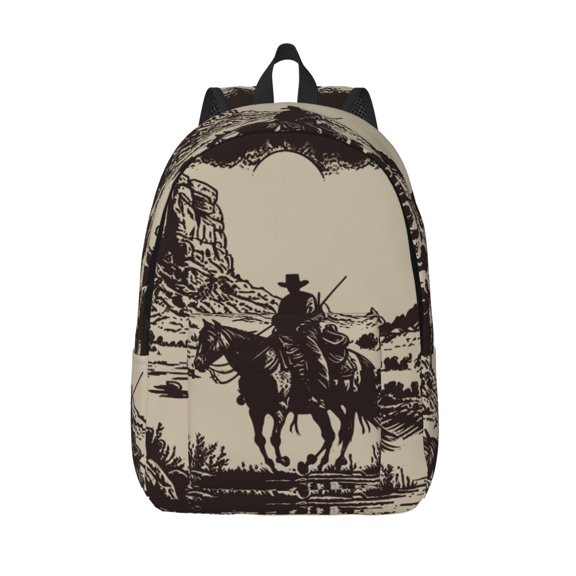 Vsdgher Western Desert Cowboy Print Canvas Backpack Travel Rucksack Unisex Knapsack 15.7/17.7Inch Laptop Backpack for Work,College -Medium