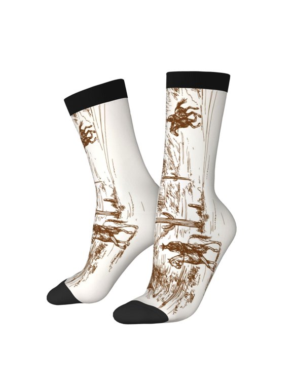 Western Desert Cowboys Crew Socks for Men & Women, Breathable Casual Athletic Ankle Socks
