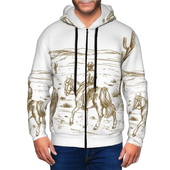 Vsdgher Western Desert Cowboys Mens Hoodies Zip Hoodie, Hoodies for Men, Zip-up Hooded Sweatshirt-XX-Large