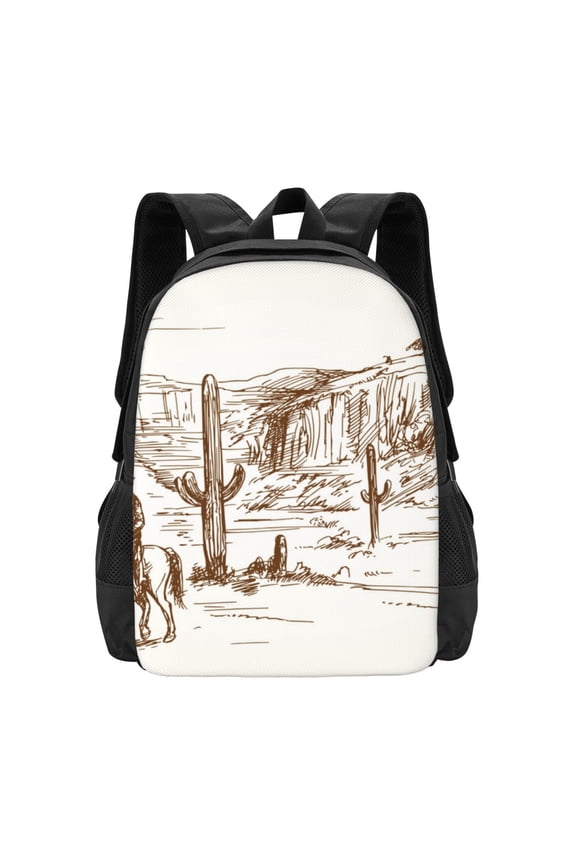 Western Desert Cowboys Print Backpack for Women Men School Bookbag with Laptop Compartment for College Work Travel, Simple Fashion Casual Daypack, Fit 15" Laptop