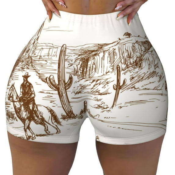 Vsdgher Western Desert Cowboys print Workout Shorts for Women Seamless Soft Smooth Gym Yoga Scrunch Active Exercise Fitness Shorts
