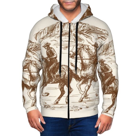 Vsdgher Western Desert Cowboys1 Mens Hoodies Zip Hoodie, Hoodies for Men, Zip-up Hooded Sweatshirt-
