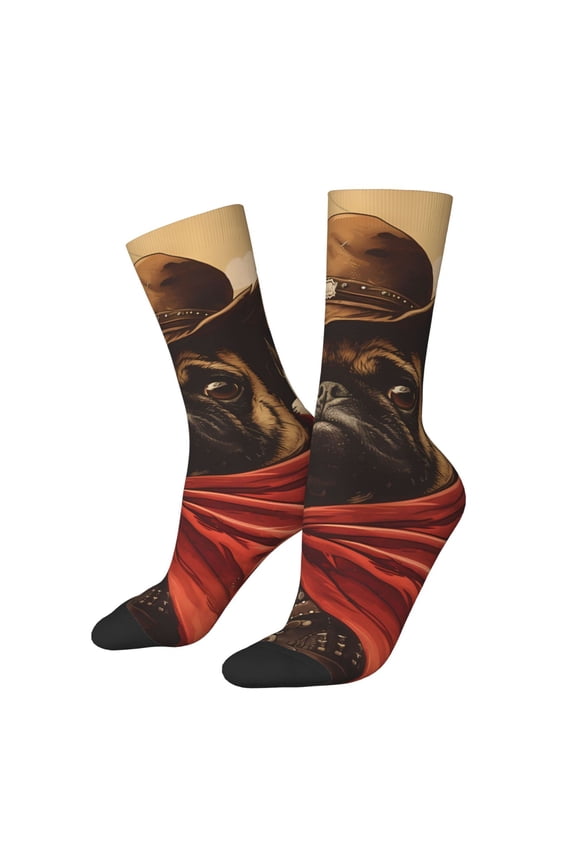 Western French Bulldog Cowboy Crew Socks for Men & Women, Breathable Casual Athletic Ankle Socks