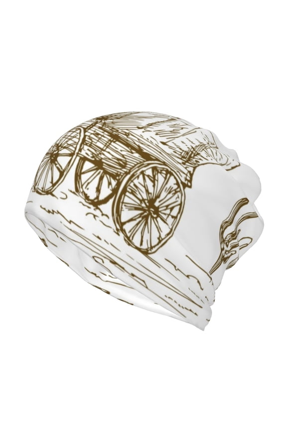 Western Scenery With Old Wagon Slouchy Beanie Hat for Men/Women, Skull Cap Chemo Cap Night Sleeping Cap