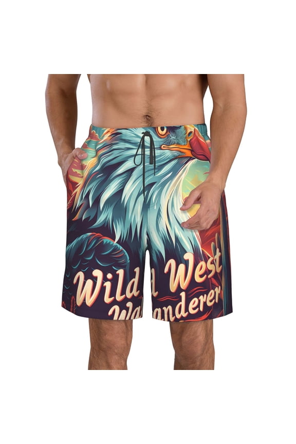 Western Style Bald Eagle Men's Beach Shorts, Surfing shorts, Swim trunks, Quick Dry Swim Trunks for Surfing Beach Fun -3X-Large