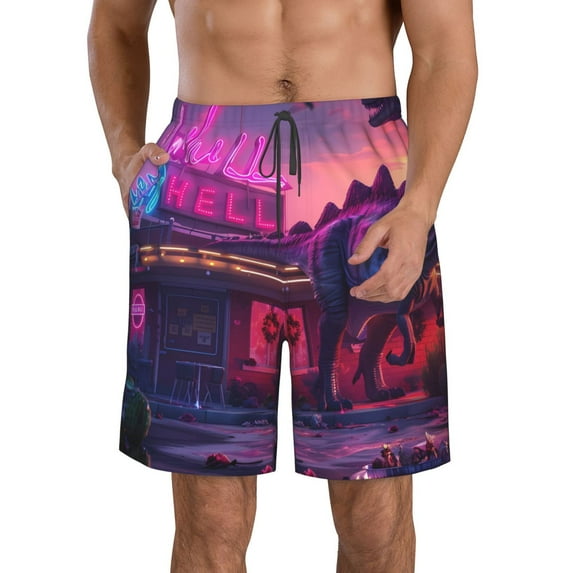Vsdgher Western Style Dinosaur Men's Beach Shorts, Surfing shorts, Swim trunks, Quick Dry Swim Trunks for Surfing Beach Fun -3X-Large