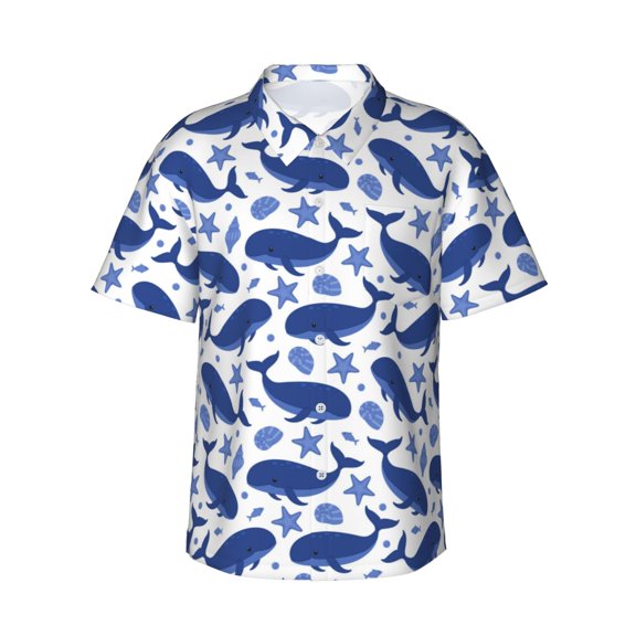 Vsdgher Whale Print Men's Hawaiian Shirts Button Down Tropical Holiday Beach Shirts Vacation Clothes,X-Large