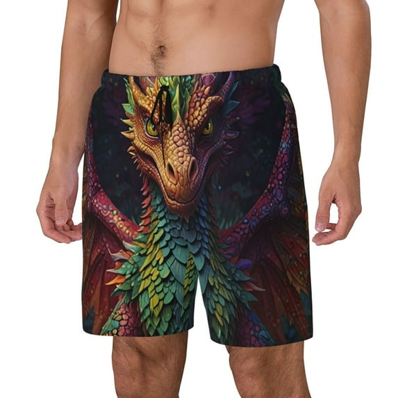 Vsdgher Whimsical Dragon Color Cool for Mens Swim Trunks with Compression Liner Swim Shorts Swim Suits Board Shorts-Small