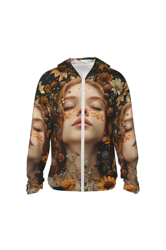 Whimsical Flower Crown Maiden Print Adult Hoodie Shirts Rash Guard for Men Women,Long Sleeve Sun Protection Fishing Shirts for Athletic Running Swim-Small