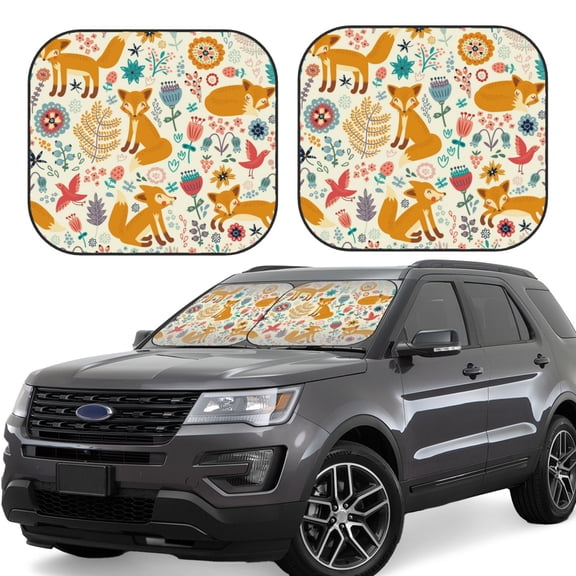 Vsdgher Whimsical Fox Floral Garden Print Car Windshield Sun Shade, Reflective Sunshade Window Sunshade Sun Visor Protector Fit for Cars,Trucks,SUVs-Medium