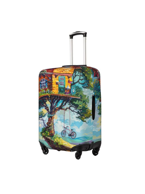 Whimsical Treehouse Painting Luggage Cover Suitcase Cover Protector Anti-scratch Suitcase cover Fits 18-32 Inch Luggage(No luggage included)-Small