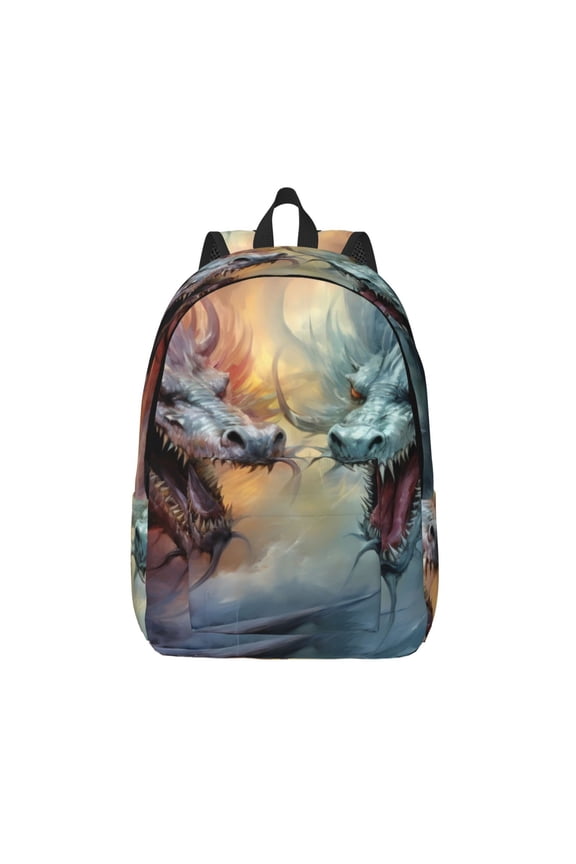 White And Red Storm Dragon Print Canvas Backpack Travel Rucksack Unisex Knapsack 15.7/17.7Inch Laptop Backpack for Work,College -Medium