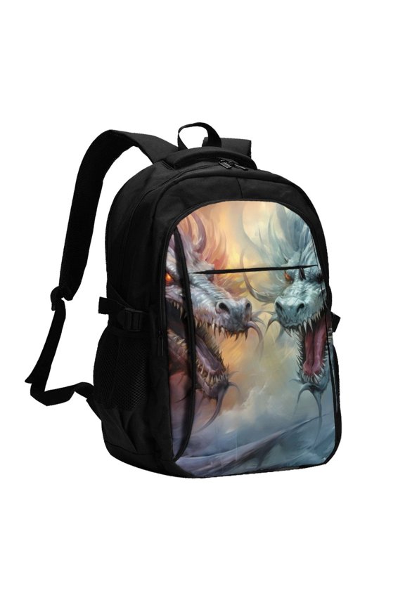 White And Red Storm Dragon Print Travel Laptop Backpack, Laptops Backpack with USB Charging Port, Water Resistant Computer Bag Gift for Men & Women