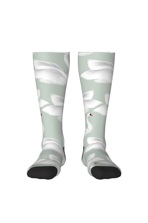 White Birds Print Thigh High Socks Extra Long Stretchy Sock Women Over Knee High Opaque Stocking Daily Wear