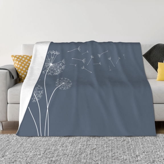 Vsdgher White Dandelion Pattern Fleece Throw Blanket, Horizontal Fleece Bedding Home Decor for Couch & Bed All Season Use -40"x30"