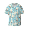 thumbnail image 1 of Vsdgher White Geese and Flower Print Men's Wrinkle Free Untucked Cuban Shirt Business Casual Button Down Shirts Short Sleeve Shirt, 1 of 1