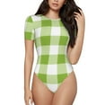 thumbnail image 1 of Vsdgher White Green Plaid Prinr Short Sleeve Body suit for Womens, Sexy Onesie One Piece Round Neck Bodysuit Shapewear Tummy Control-Medium, 1 of 7