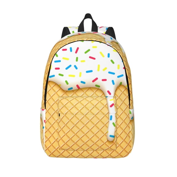 Vsdgher White Ice Cream Print Canvas Backpack Travel Rucksack Unisex Knapsack 15.7/17.7Inch Laptop Backpack for Work,College -Small