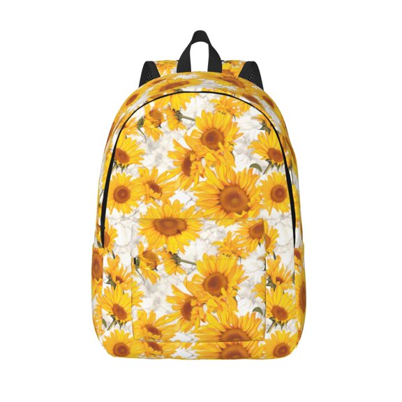 Vsdgher White Marble Pattern Sunflower Print Canvas Backpack Travel Rucksack Unisex Knapsack 15.7/17.7Inch Laptop Backpack for Work,College -Medium
