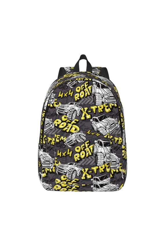 White Retro Off-Road Vehicle Print Canvas Backpack Travel Rucksack Unisex Knapsack 15.7/17.7Inch Laptop Backpack for Work,College -Small