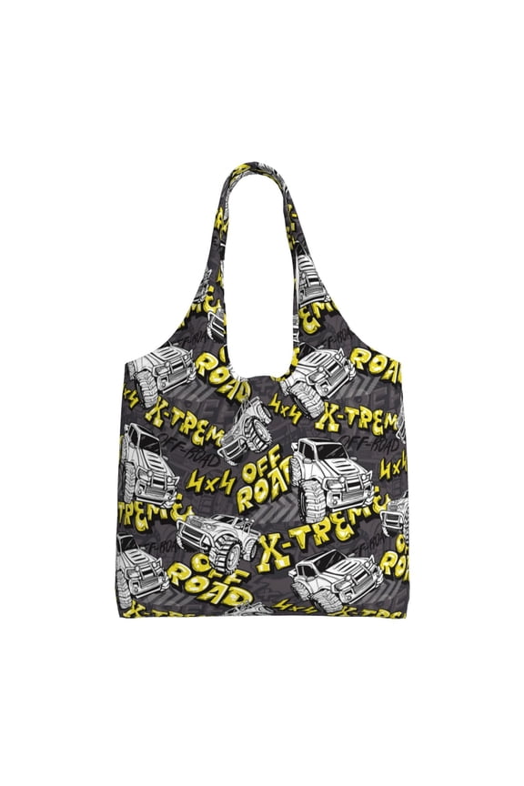 White Retro Off-Road Vehicle Print canvas Tote Bag, Lightweight Cloth Bags, Suitable for shopping, groceries, travel