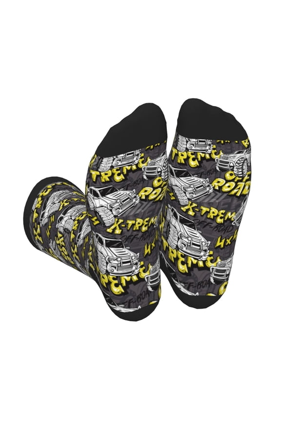 White Retro Off-Road Vehicle Unisex Crew Socks Lightweight Breathable Ventilation Ankle Socks, Mid-calf socks for Daily