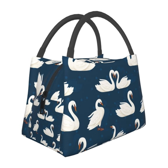 Vsdgher White Swam Print Insulated Reusable Bags with Sturdy Zipper and Handles, Foldable Totes for Hot or Cold Food Bring or Delivery