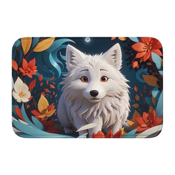 Vsdgher White Wolf With Flowers Hem Mat 40x60 - Multipurpose Doormat for Indoor & Outdoor Use - Welcome Your Guests with our Entrance Mat