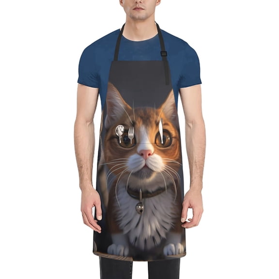 Vsdgher Wide Eyed Cartoon Cats Waterproof Apron with 2 Pockets Kitchen Chef Aprons Bibs for Grooming Cooking Baking Painting Gardening