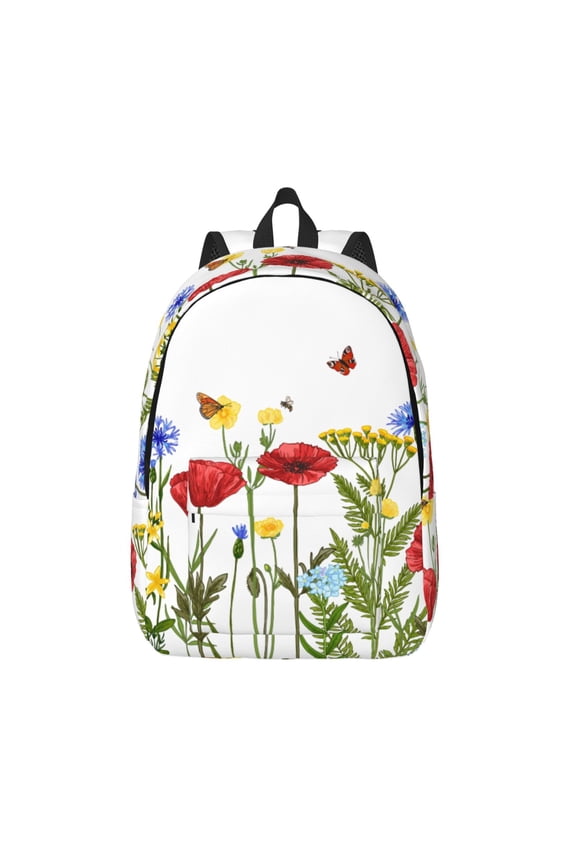 Wild Herbs Print Canvas Backpack Travel Rucksack Unisex Knapsack 15.7/17.7Inch Laptop Backpack for Work,College -Small