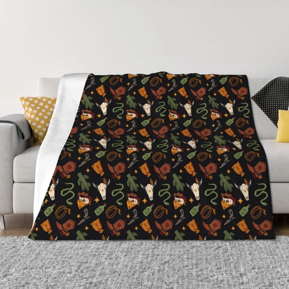 Vsdgher Wild West Cowboy Pattern Fleece Throw Blanket, Horizontal Fleece Bedding Home Decor for Couch & Bed All Season Use -60"x50"
