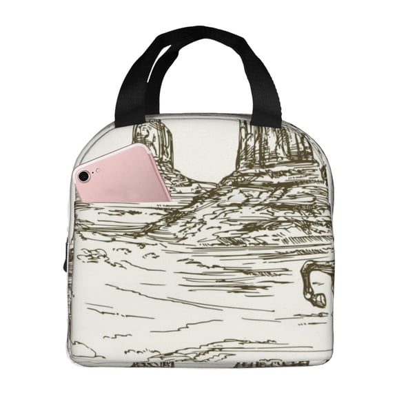 Vsdgher Wild West Desert With Cowboy Lunch Bag, Lunch Box for Women Adult Men, Lunch Tote Insulated Cooler Lunch Container for Work/Office/Picnic/Travel