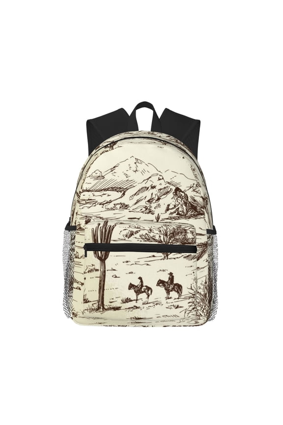 Wild West Desert With Cowboys Unisex Large Capacity Bookbag, Schoolbag, Casual Daypack for High School, College, Teens, Travel, Work