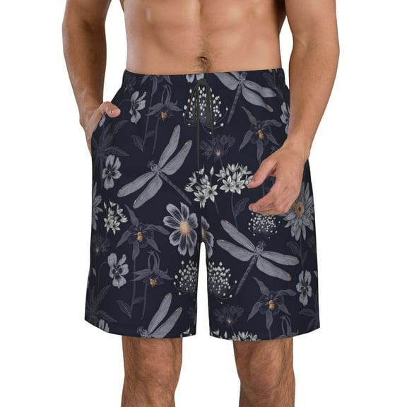 Vsdgher Wildflowers And Dragonflies Men's Beach Shorts, Surfing shorts, Swim trunks, Quick Dry Swim Trunks for Surfing Beach Fun -XX-Large