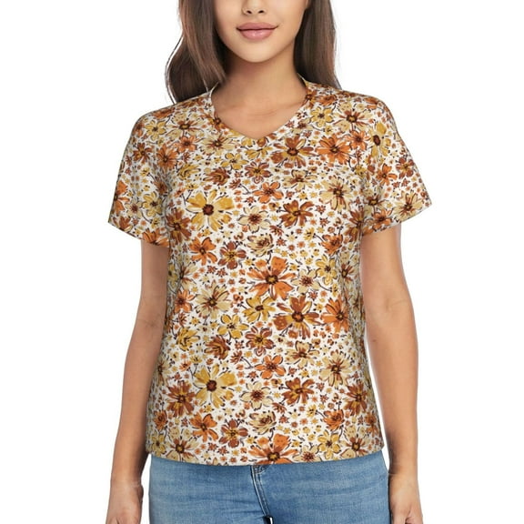 Vsdgher Wildflowers Vintage Women Shirts V Neck Short Sleeve Tops T-Shirt Basic Tees, S to 3XLSmall
