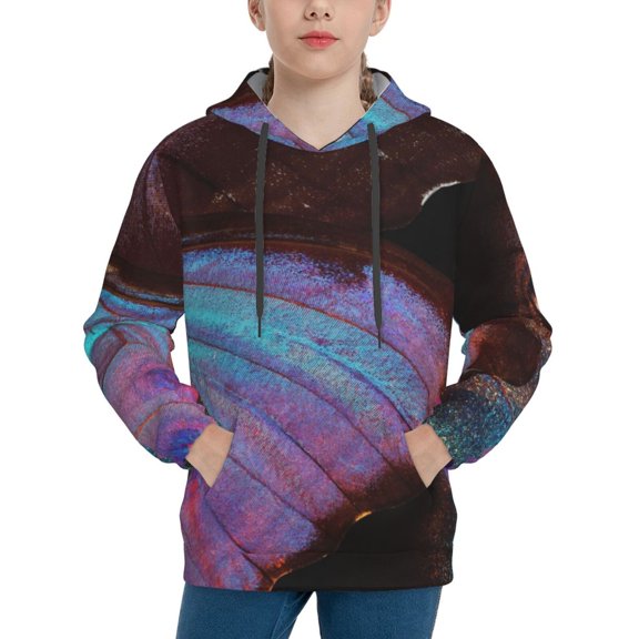 Vsdgher Wings Of A Butterfly Hoodie Youth Classic Hooded Pullover Sweatshirts Essentials Hoodie for Children (s-xl)-Large
