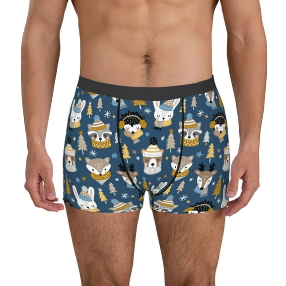 Vsdgher Winter Animal Friends Pattern Men's Boxer Brief Underwear,Soft Funny Underwear for Men-X-Large
