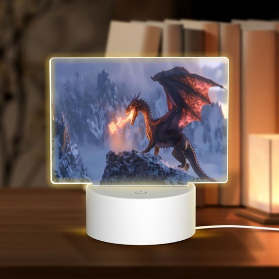 Vsdgher Winter Fire Dragon Rectangular Acrylic Night Light Acrylic Sleep Night Light Friend Gifts for Birthday Gifts for Women Teens Boys Girls
