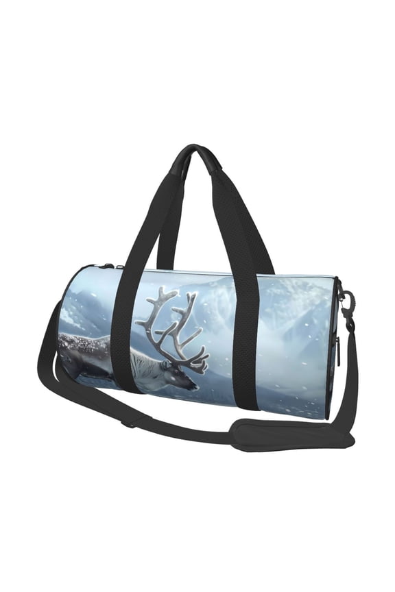 Winter Reindeer In Snowy Mountains 45L Foldable Duffel Bag, Sports Gym Bag,Overnight Bag, Portable Weekender Bag for Airplanes