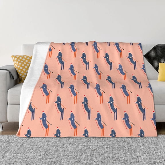 Vsdgher Winter Skiing Adventure Pattern Fleece Throw Blanket, Horizontal Fleece Bedding Home Decor for Couch & Bed All Season Use -40"x30"