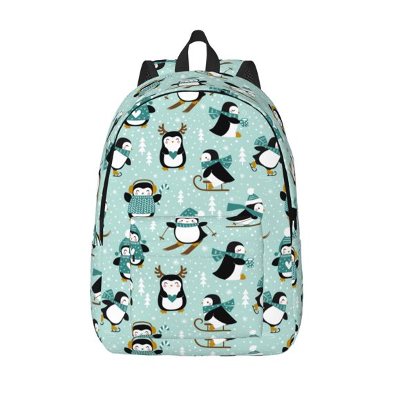 Vsdgher Winter Skiing Penguin Print Canvas Backpack Travel Rucksack Unisex Knapsack 15.7/17.7Inch Laptop Backpack for Work,College -Small