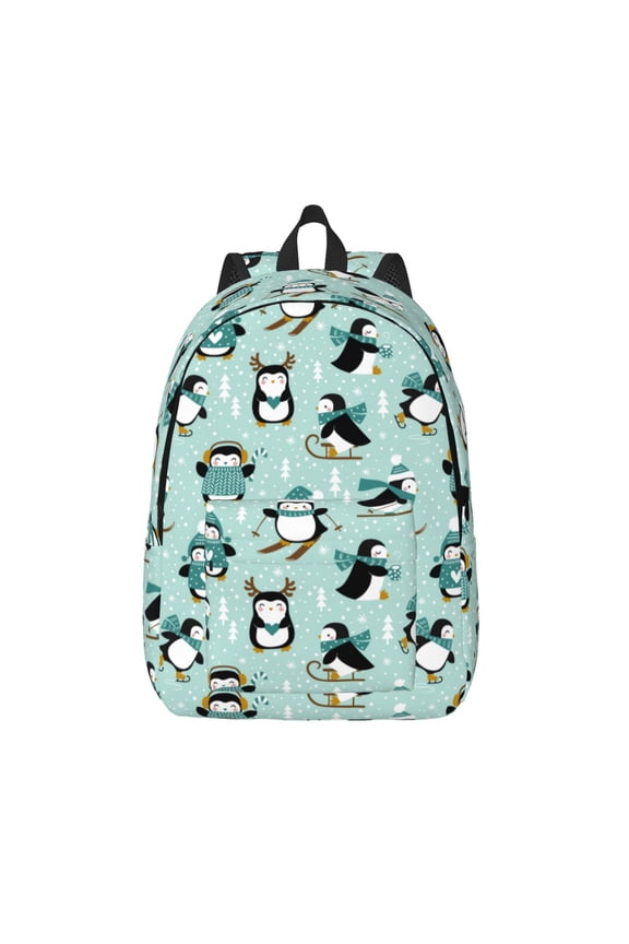 Winter Skiing Penguin Print Canvas Backpack Travel Rucksack Unisex Knapsack 15.7/17.7Inch Laptop Backpack for Work,College -Small