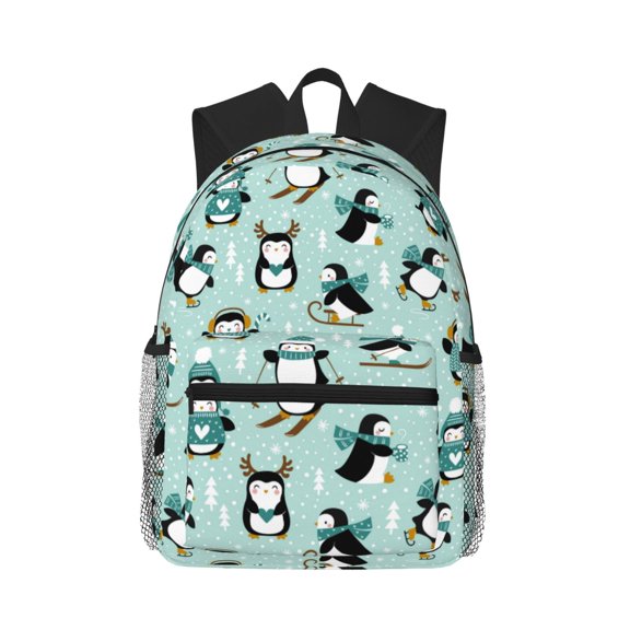 Vsdgher Winter Skiing Penguin Unisex Large Capacity Bookbag, Schoolbag, Casual Daypack for High School, College, Teens, Travel, Work