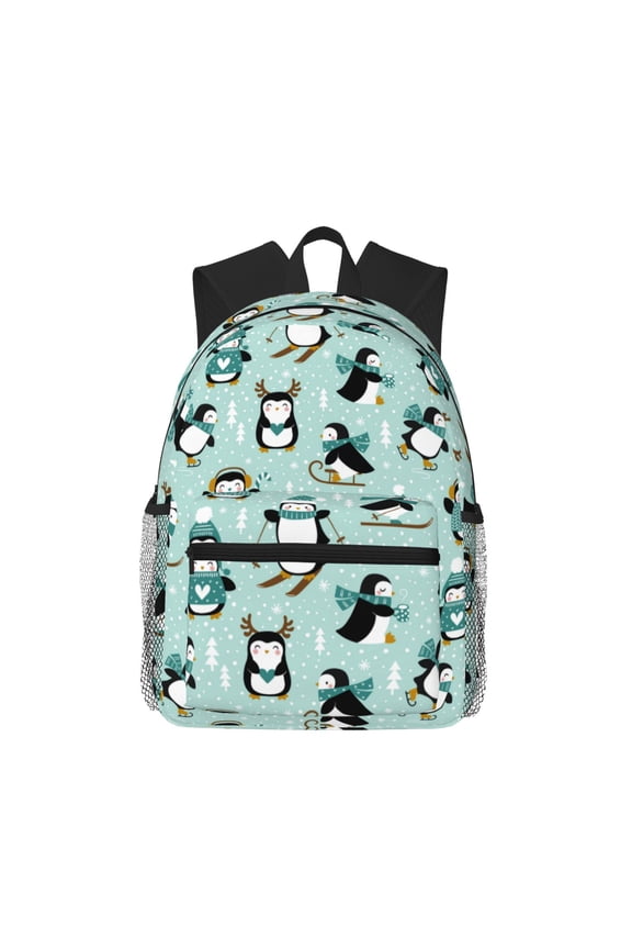 Winter Skiing Penguin Unisex Large Capacity Bookbag, Schoolbag, Casual Daypack for High School, College, Teens, Travel, Work