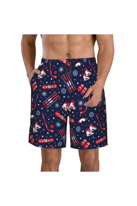 Winter Skiing Snowflakes Men's Beach Shorts, Surfing shorts, Swim trunks, Quick Dry Swim Trunks for Surfing Beach Fun -Small