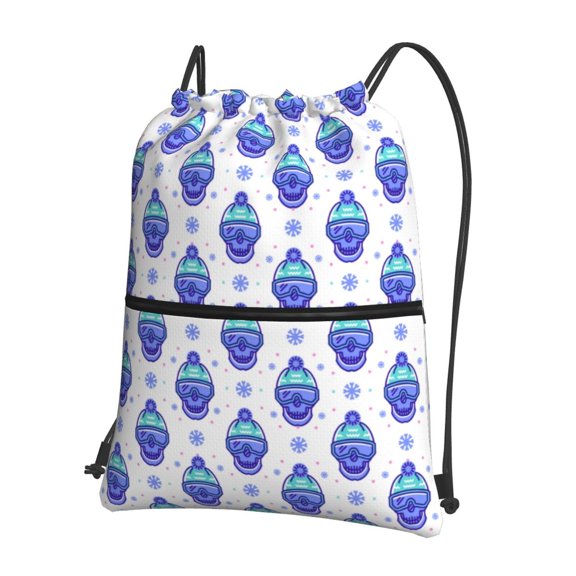 Vsdgher Winter Snowflake Skiing Skull Drawstring Backpack Water Resistant String Bag Sports Sackpack Gym Sack for Men Women