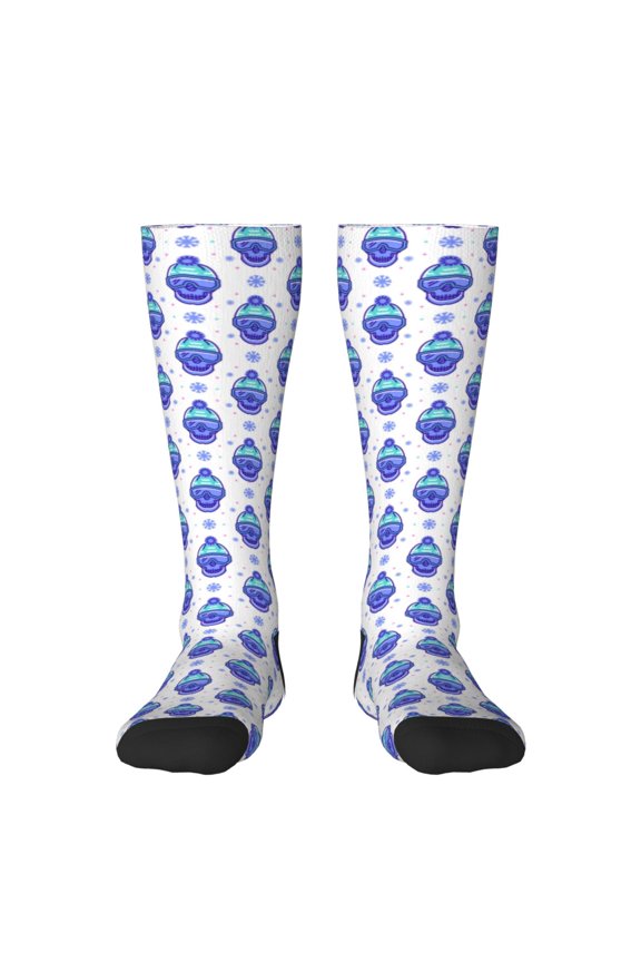 Winter Snowflake Skiing Skull Knee Socks, High Socks Long Stretchy Sock Women Knee High Stocking, Long Socks for Women