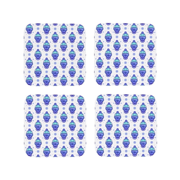 Vsdgher Winter Snowflake Skiing Skull Leather Coasters for Drinks, Durable Drink Coasters 4 Set for Tabletop Protection, Luxurious Home Décor and Housewarming Gift-Square