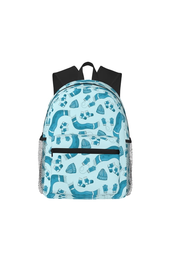 Winter Warmth Blue Knitted Unisex Large Capacity Bookbag, Schoolbag, Casual Daypack for High School, College, Teens, Travel, Work