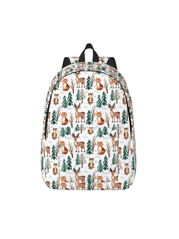 Winter Woodland Friends Print Canvas Backpack Travel Rucksack Unisex Knapsack 15.7/17.7Inch Laptop Backpack for Work,College -Medium